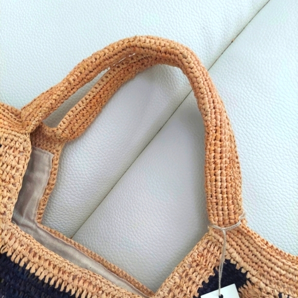 NWT Mar Y Sol Cabana Stripe Straw Hand Made Carry All Tote Bag - Picture 7 of 12